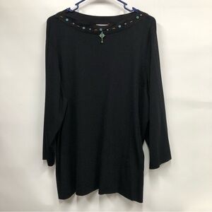 JOSEPH A. Woman QU'EST-CE QUE C'EST Black Long Sleeve Neck Embellished 3x Top